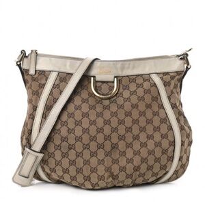 Gucci monogram canvas D gold large messenger white leather crossbody purse bag
